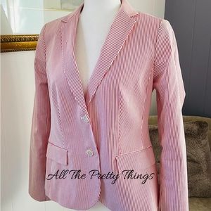 Seersucker red/pink and white pinstripe blazer